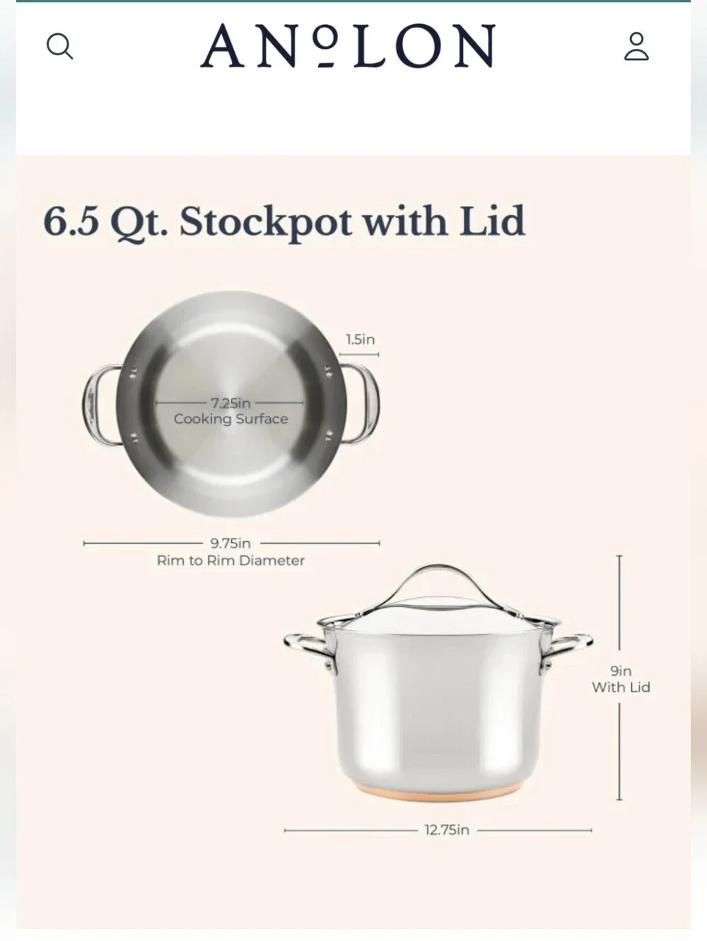 Anolon Stainless Steel Copper Bottom 6.5 Quart Stockpot